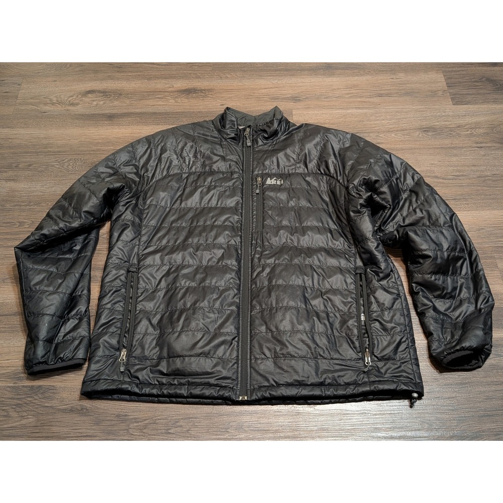 REI Mens XXL Black Primaloft Insulated Puffer Jacket Full Zip Lightweight‎